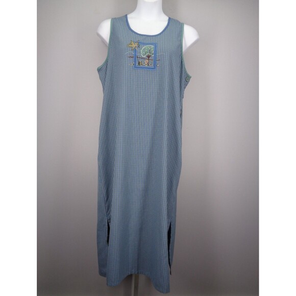 Napa Valley Plaid Jumper Tank Dress Size XL Embroidered Fall Leaf Sleeveless - Picture 1 of 10